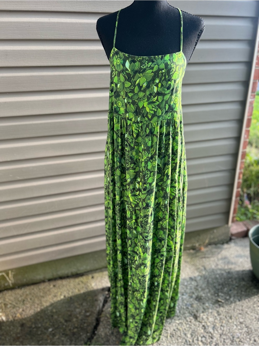 Colcci Green Floral Backless Maxi Dress Made in Brazil Size Small